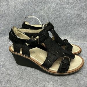 Merrell Sirah Cloak Wedge Grain Leather Comfort Strappy Sandals Women 10 Black